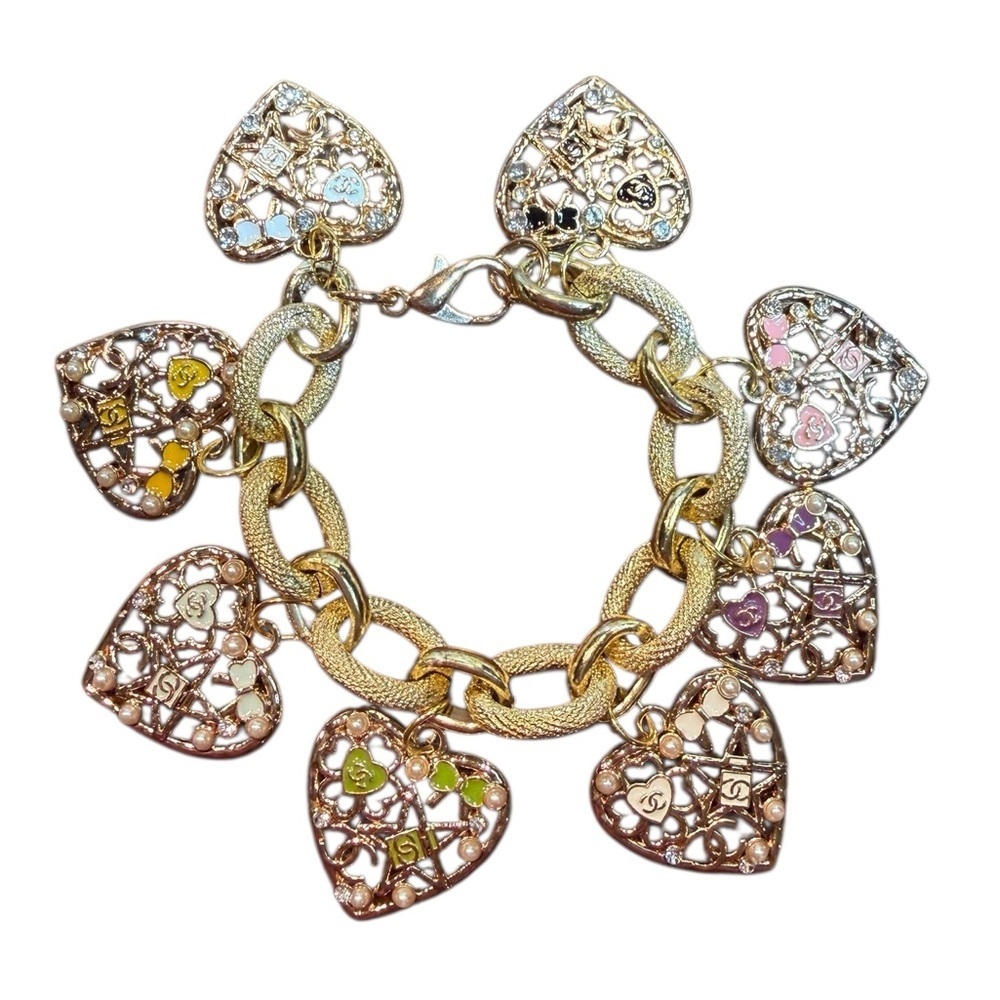 Upcycled CC Gold Heart Charm Bracelet